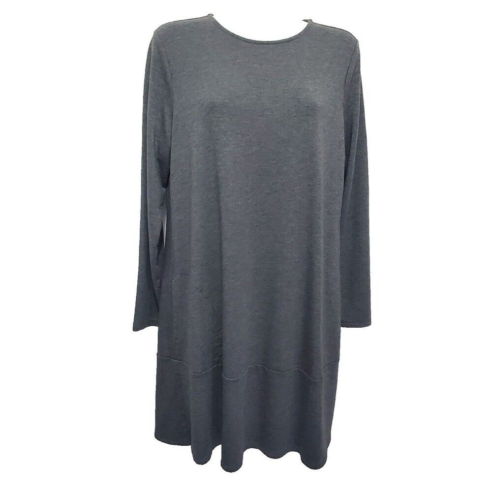 J Jill Pure Jill Dress Womens Small Jersey Knit Gray Tencel Long Sleeve Stretch